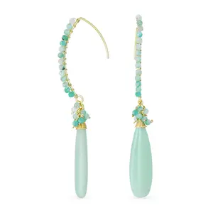 Boho Wire Wrap Gemstone Chandelier Dangle Earrings Gold