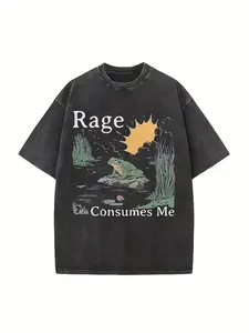 American retro heavy-washed street style grunge frog print T-shirt is suitable for casual wear and outings, and is also a good gift for Valentine's Day and other holidays