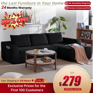 96.9" Cloud Sectional Sofa with L-Shape Chaise and Side Pockets , bonelesscouches compression  bed ,Modern Modular Design, Deep Seating, Upholstered  for Living Room/Bedroom, No Assembly Required (Corduroy Fabric), Left-facing