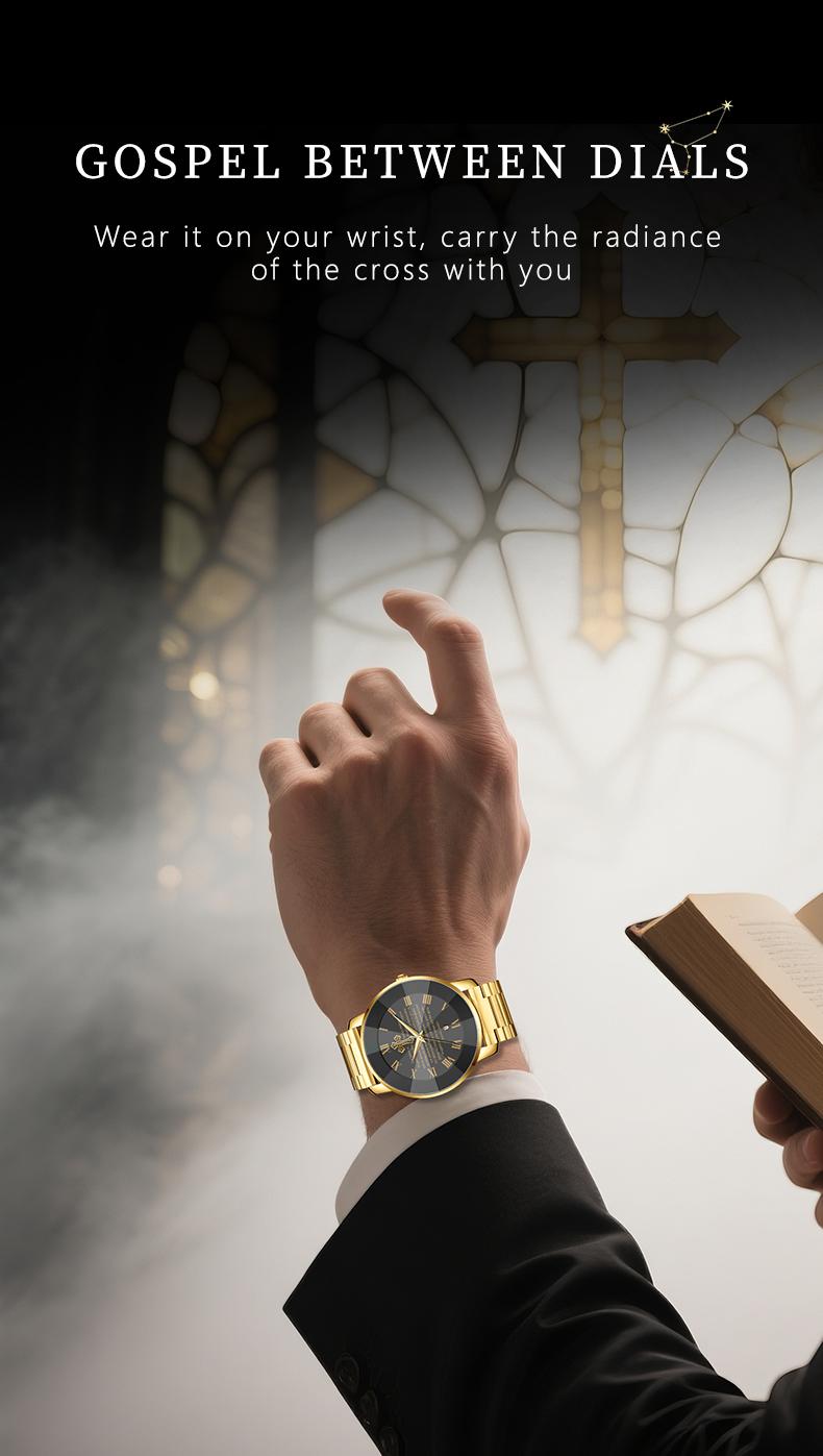【Holiday Haul】Men's and Women’s Watch with Bible Verse and Cross Design, Waterproof Stainless Steel Band, Business Casual Style, Gold Sapphire Crystal, Perfect Gift for Birthdays, Christmas, and Halloween Quartz Chronograph Rhinestone 【Holiday Haul】Men's and Women’s Watch with Bible Verse and Cross Design, Waterproof Stainless Steel Band, Business Casual Style, Gold Sapphire Crystal, Perfect Gift for Birthdays, Christmas, and Halloween Quartz Chronograph Rhinestone
