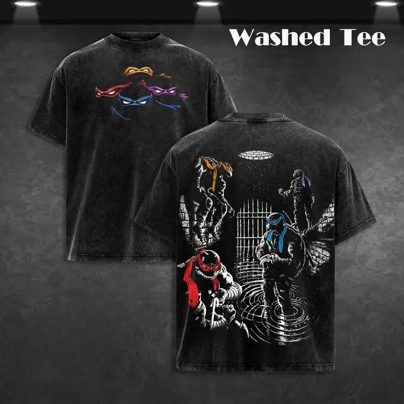 Teenage Mutant Ninja Turtles TMNT Graphic Vintage Washed Tee Retro 90s Inspired Short Sleeve Crewneck Oversized Streetwear Shirt for Daily and Nostalgic Events