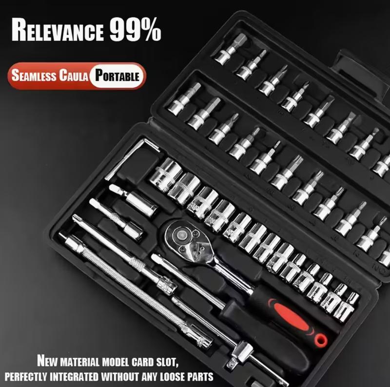 46 PCS Household Car Maintenance Tool Set - Ratchet Torque Wrench and Screwdriver Toolbox, Motorcycle Tire and Hub Maintenance Kit, Portable Bicycle Maintenance Socket Wrench