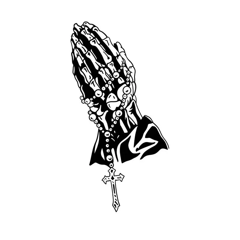 Chicano Day of Dead Traditional Herbal Temporary Tattoos - Easy Apply, Waterproof, Half-Arm Prayer Hands with Rosary, Fashion Single Item for All Occasions, Natural Makeup Look Semi-Permanent Tattoos, Normal