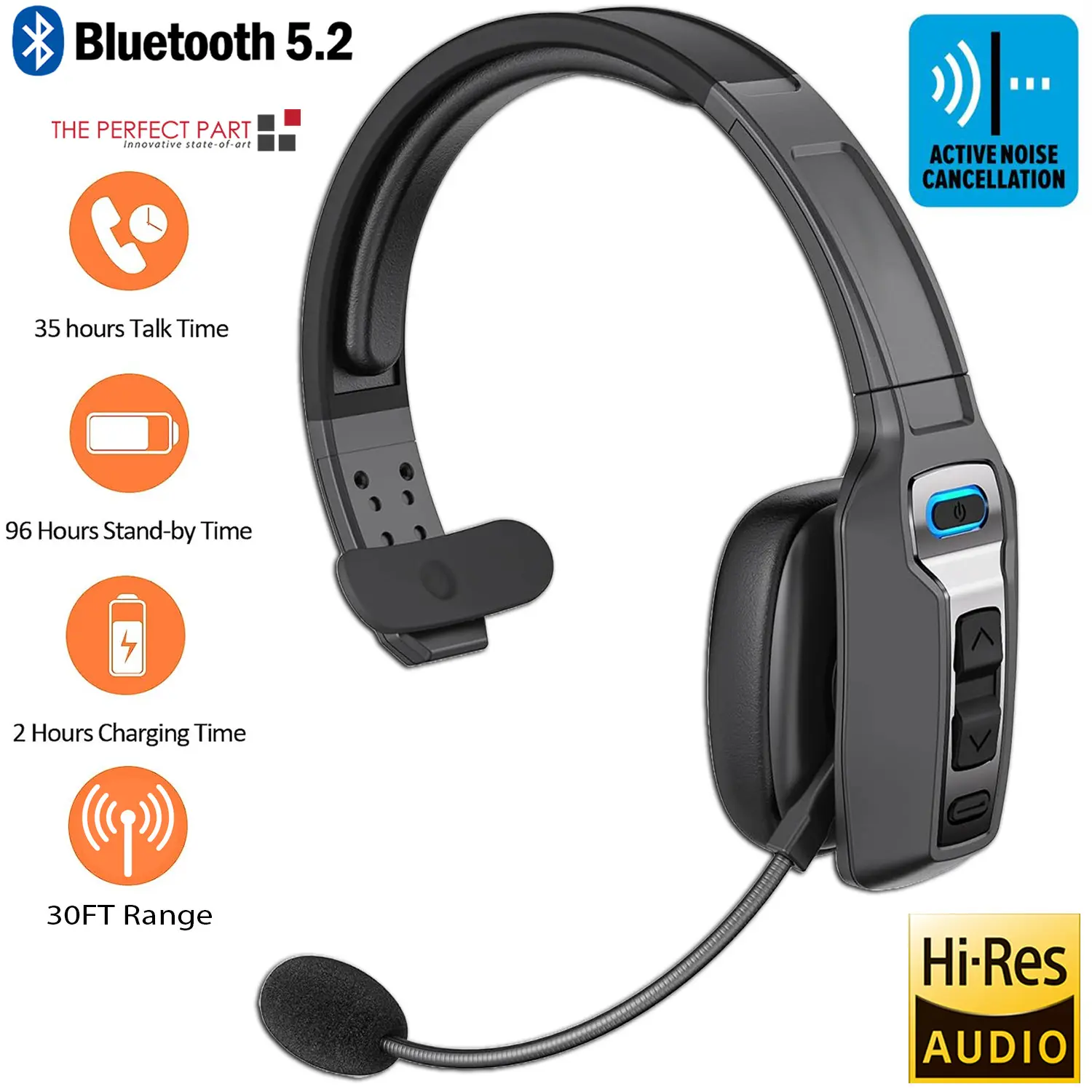 Premium Trucker Headset at Affordable Price - BT5.2 Chip - Noise Cancellation - 500H Standby - Ideal Work Companion Audio Bluetooth Charging Connection