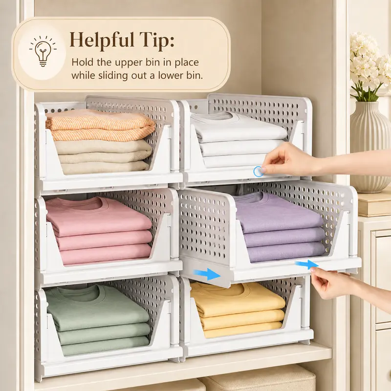 UFORU 10-Piece Set Large-Capacity Stackable Wardrobe Storage Baskets, Multifunctional Stackable Storage Boxes, Space-Saving Storage Containers, Suitable for Wardrobes, Bathrooms, Kitchens, Laundry Rooms, Bedrooms, Food Storage Rooms, and Offices