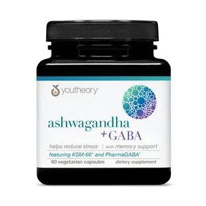 Youtheory Ashwagandha+GABA, 60 Vegetarian Capsules