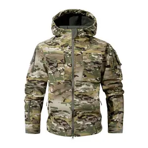 Men's Multicam Tactical Hooded Jacket, Softshell Waterproof Outdoor Coat with Multiple Utility Pockets for Hiking & Military Operations unisex style
