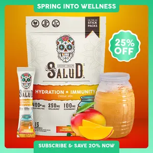Salud 2-in-1 [Hydration & Immunity - Mango] Electrolytes Powder, Agua Fresca Drink Mix, Elderberry, Dairy & Soy Free, Non-GMO, Gluten Free, Vegan, Low Calorie, 1g Sugar (15 Servings), Spring Glow Up