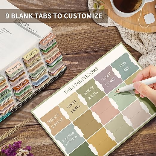 Laminated Boho Adhesive Bible Study Tabs - Large Font, Easy Navigation, Neutral Design, Compatible with Adult Prayer Journals and Scripture Reference, Adhesive Tabs