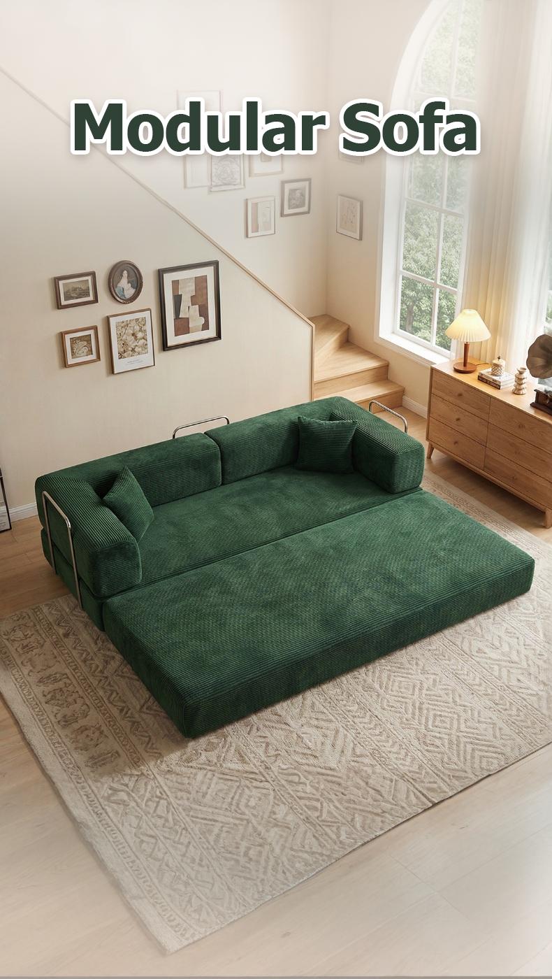 79" Convertible Sleeper Sofa Bed with Cylindrical Pillow Corduroy Folding Mattress Couch Fixed-Shape Frame Modular Compressible Living Room Sofa Set Vintage Suede Comfortable Lounge Chair Lazy Sofa Bean Bag Bedroom Sleeper Modern Cloud Loveseat