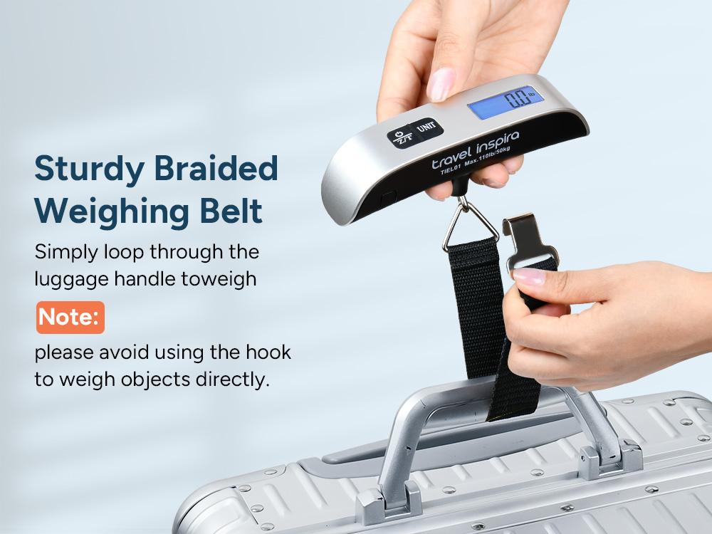 Travel Inspira Digital Luggage Scale, Portable Pet Scale for Accurate Weighing, 110lbs Hanging Baggage Scale with Backlit LCD Display, Portable Suitcase Weighing Scale with Hook & Strong Straps, Battery Included, Travel Essentials for Travelers