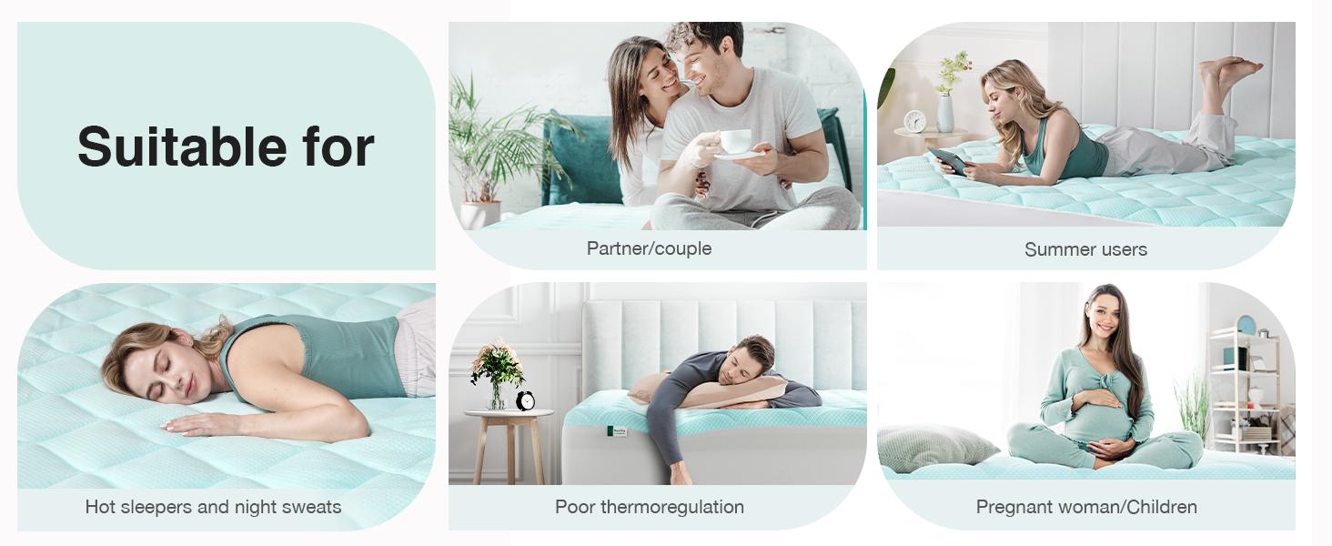 Novilla Cooling Mattress Topper ,Mattress Pad with Deep Pocket for 8-21" Mattress,Soft Mattress Cover for Back Pain Relief,Queen/King Size