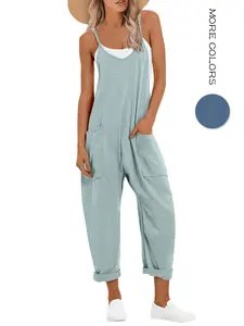 Aswulk One Piece Jumpsuits for Women Casual Overalls Sleeveless Strap Rompers Travel Vacation Outfits Fall Fashion Clothes