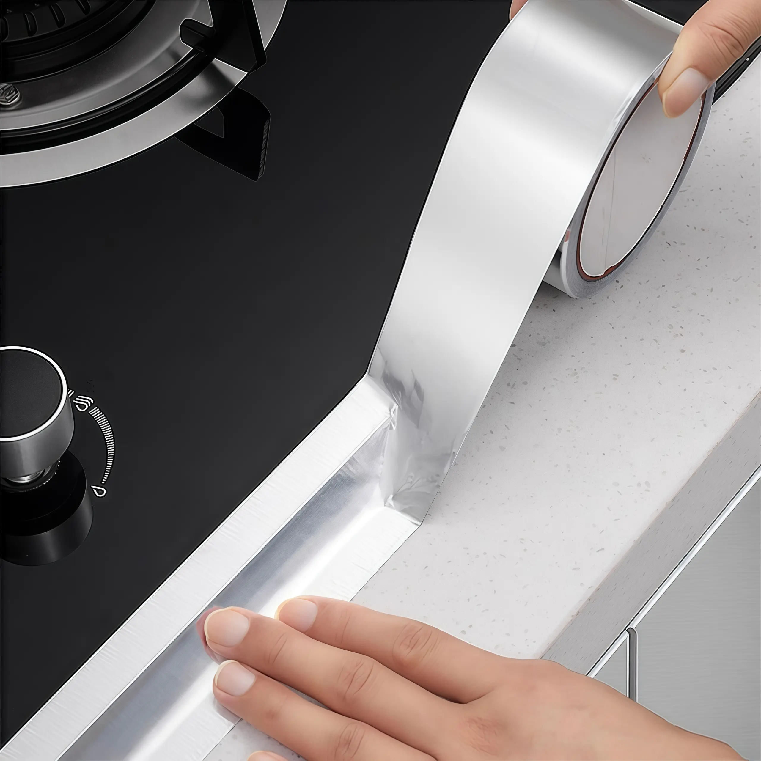 1 piece of aluminum foil tape, furnace gap sealing tape, kitchen sealant tape, self-adhesive tape, countertop sealing tape, high temperature resistant aluminum foil tape, waterproof, oil proof, mold proof tape