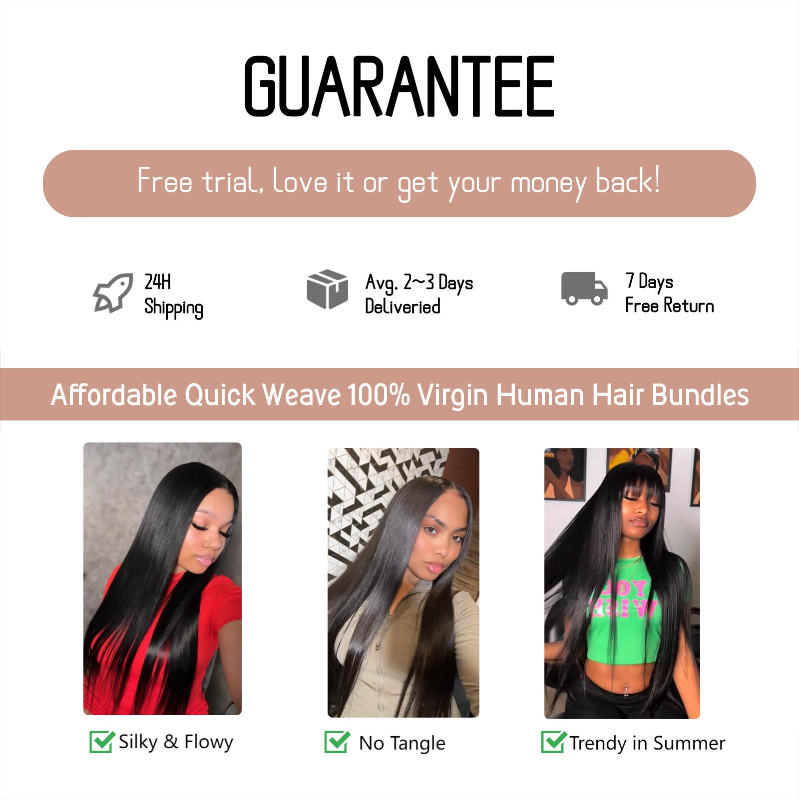[Wequeen] Work-Ready Sleek 30 Inch Straight Hair Bundles 10A Grade Brazilian 12-36 Inch 100% Human Hair Natural Color Quick Weave Sew in/Glue in