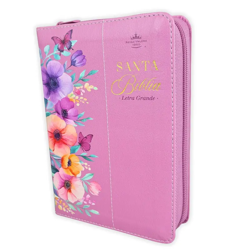 Biblia con Cierre Portatil Letra Grande 12 puntos RV1960 imit piel mauve fantasia floral con indice y canto floral