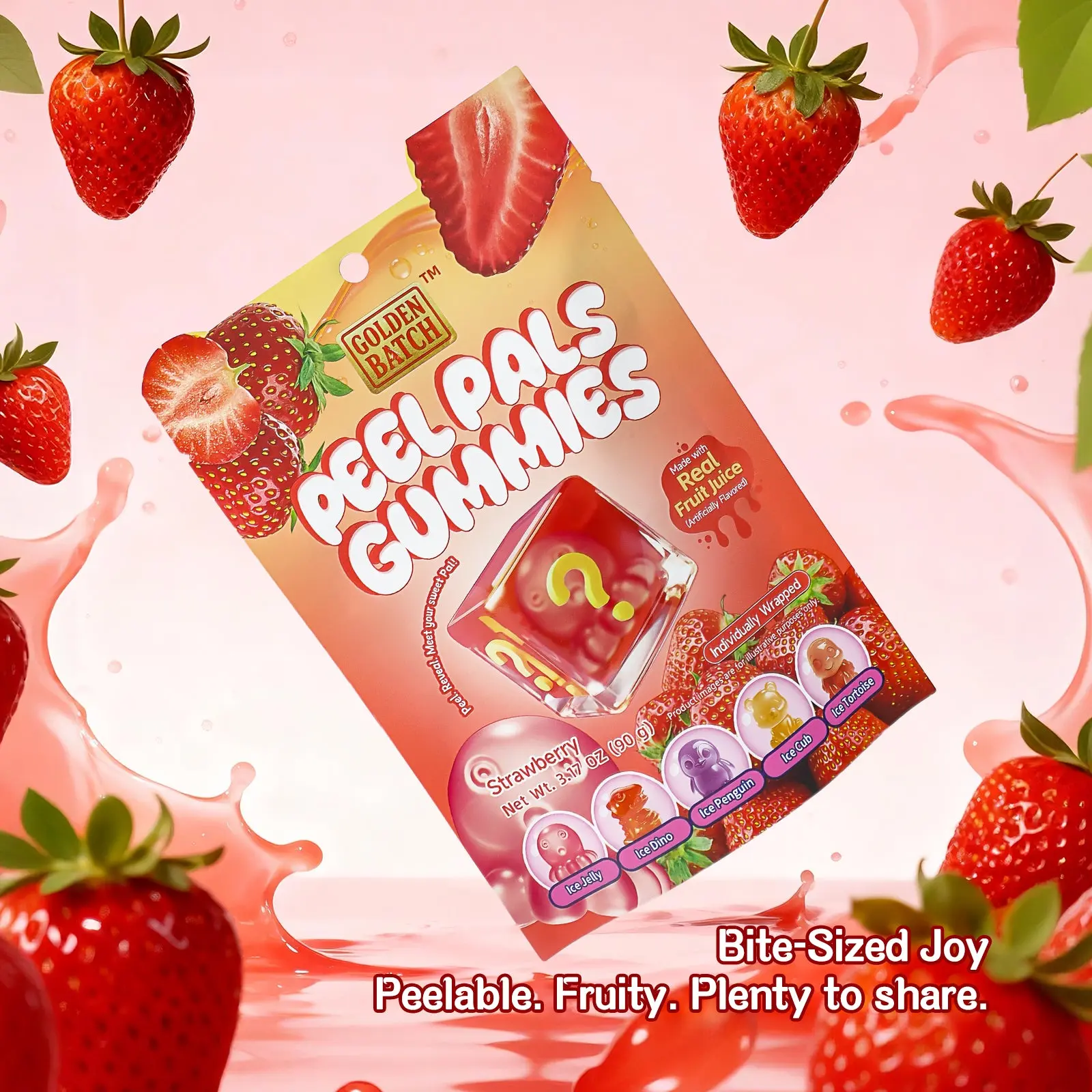 Satisfying Peelable Strawberry Gummies | Double Layer Real Fruit Juice Candy | Halal High VC Chewy Snack