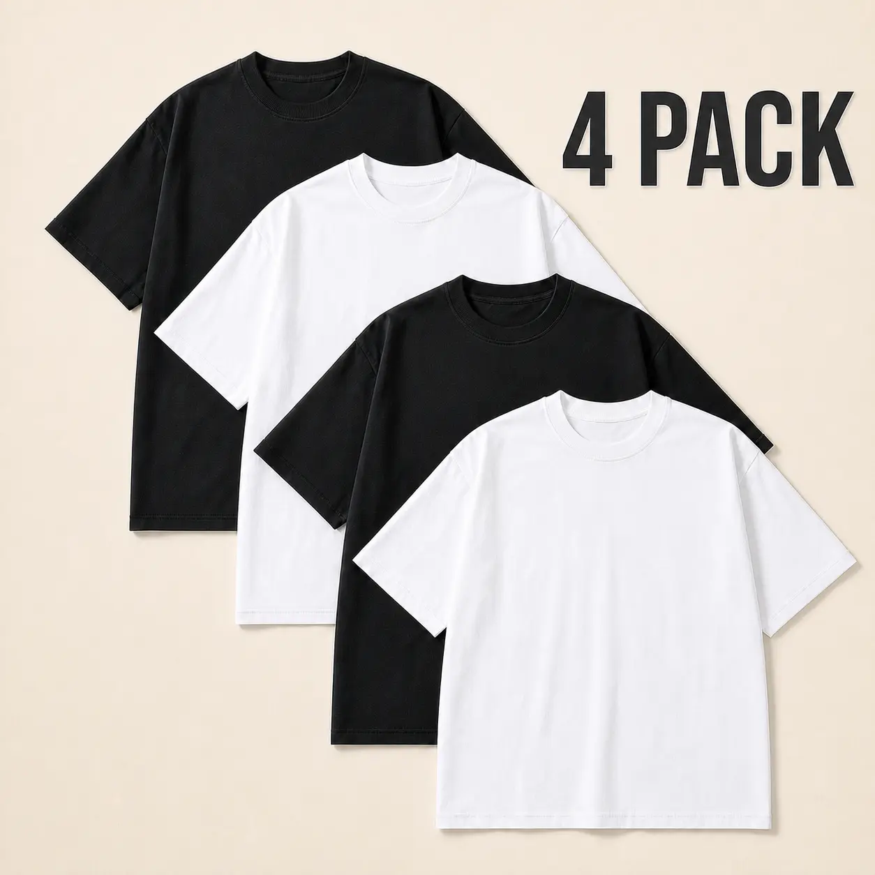 4-Pack Solid Color T-Shirts, 100% Cotton Unisex Crewneck Top, Relaxed Oversized Fit for Menswear, Gym, and Layering with Joggers, Streetwear, Simple, Outdoor, Minimalist, Classic, Relaxed Fit
