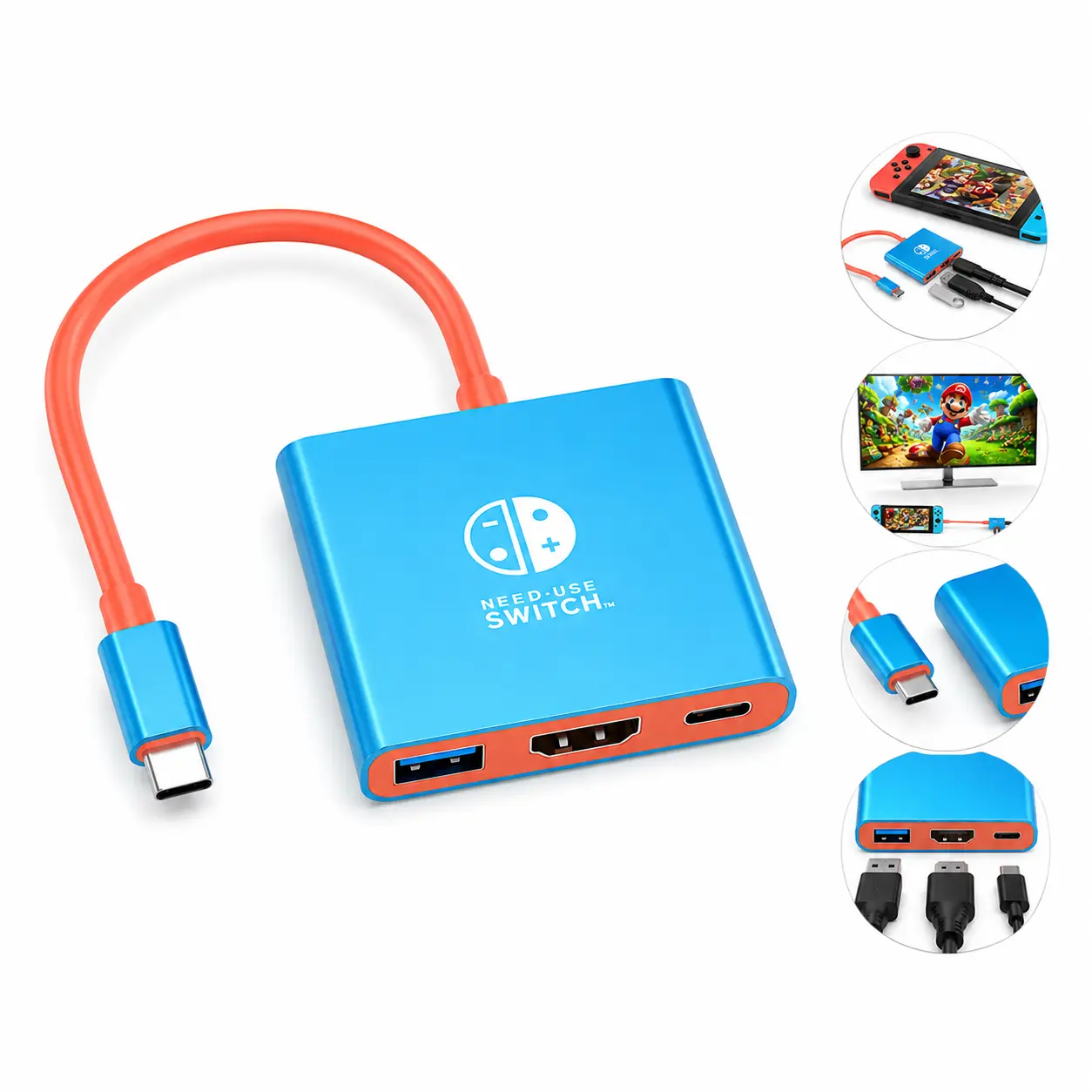 3 in 1 Switch Dock, Switch Docking Station for TV, Portable Switch TV Adapter USB C Charging Dock, Type C to 4K HDMI Output Hub Switch Deck/DeX Console Smartphone Springtok Outdoorfun Blue & Red
