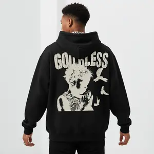 Men's God Bless Letter & Pigeon Print Graphic Hoodie - Cotton Blend Black Long Sleeve Pullover Regular Fit |   Soft & Breathable Fabric, Durable Print, Everyday Comfort, Machine Washable, urban streetwear casual indoor