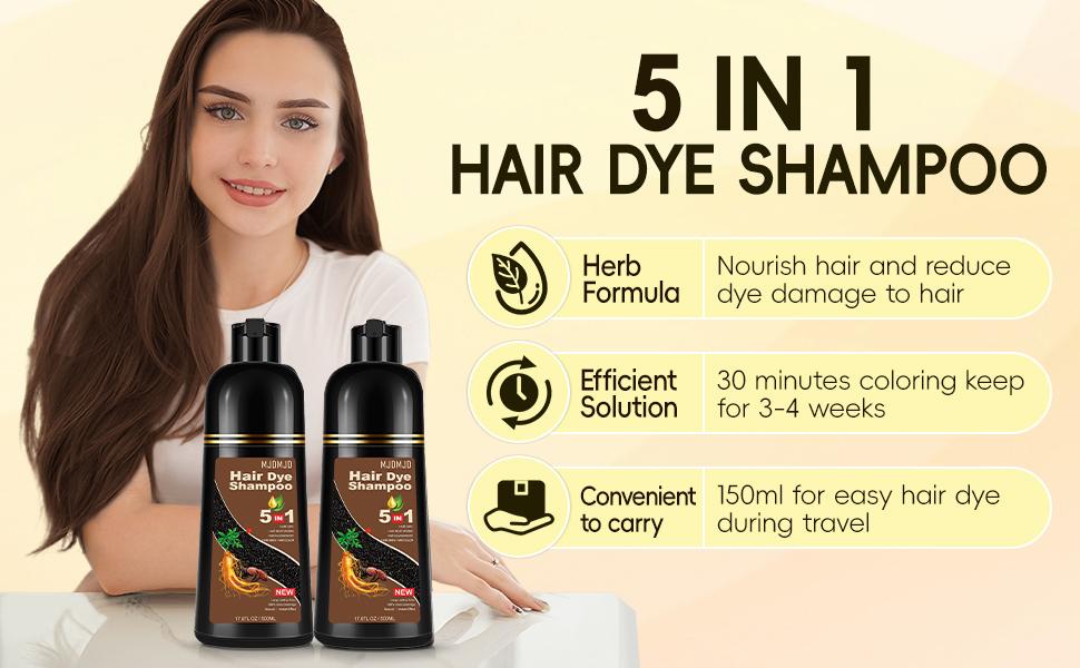 Light Brown Hair Dye Shampoo 5-in-1, Instant & Long-Lasting Hair Color Shampoo for Gray Hair Coverage, Herbal Natural Ingredients, Ammonia-Free, Unisex 500ml Light Brown Hair Dye Shampoo 5-in-1, Instant & Long-Lasting Hair Color Shampoo for Gray Hair Coverage, Herbal Natural Ingredients, Ammonia-Free, Unisex 500ml