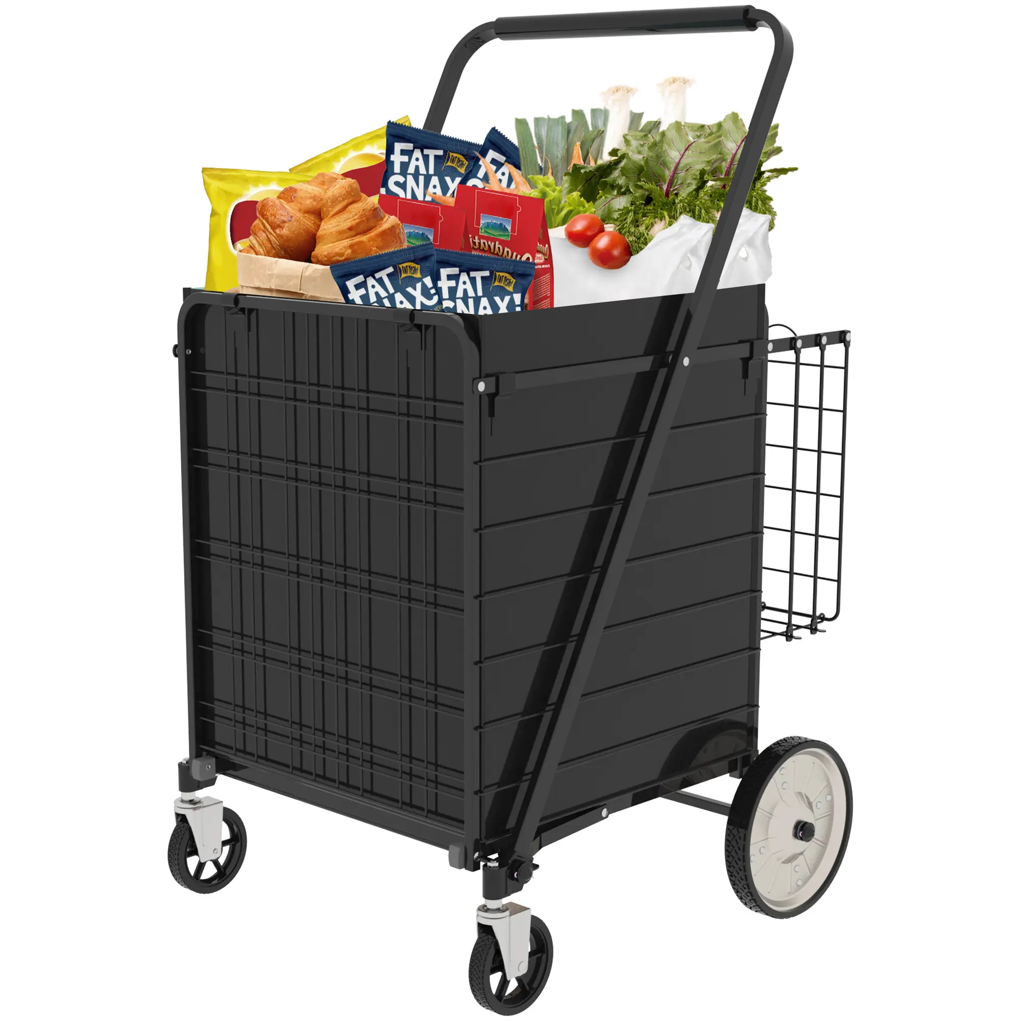 Folding Shopping Cart with Double Basket and 360° Swivel Wheels, Heavy-Duty Metal Utility Cart for Groceries, Laundry, and More, Antique Black, 170kg Capacity, Oxford Fabric Liner