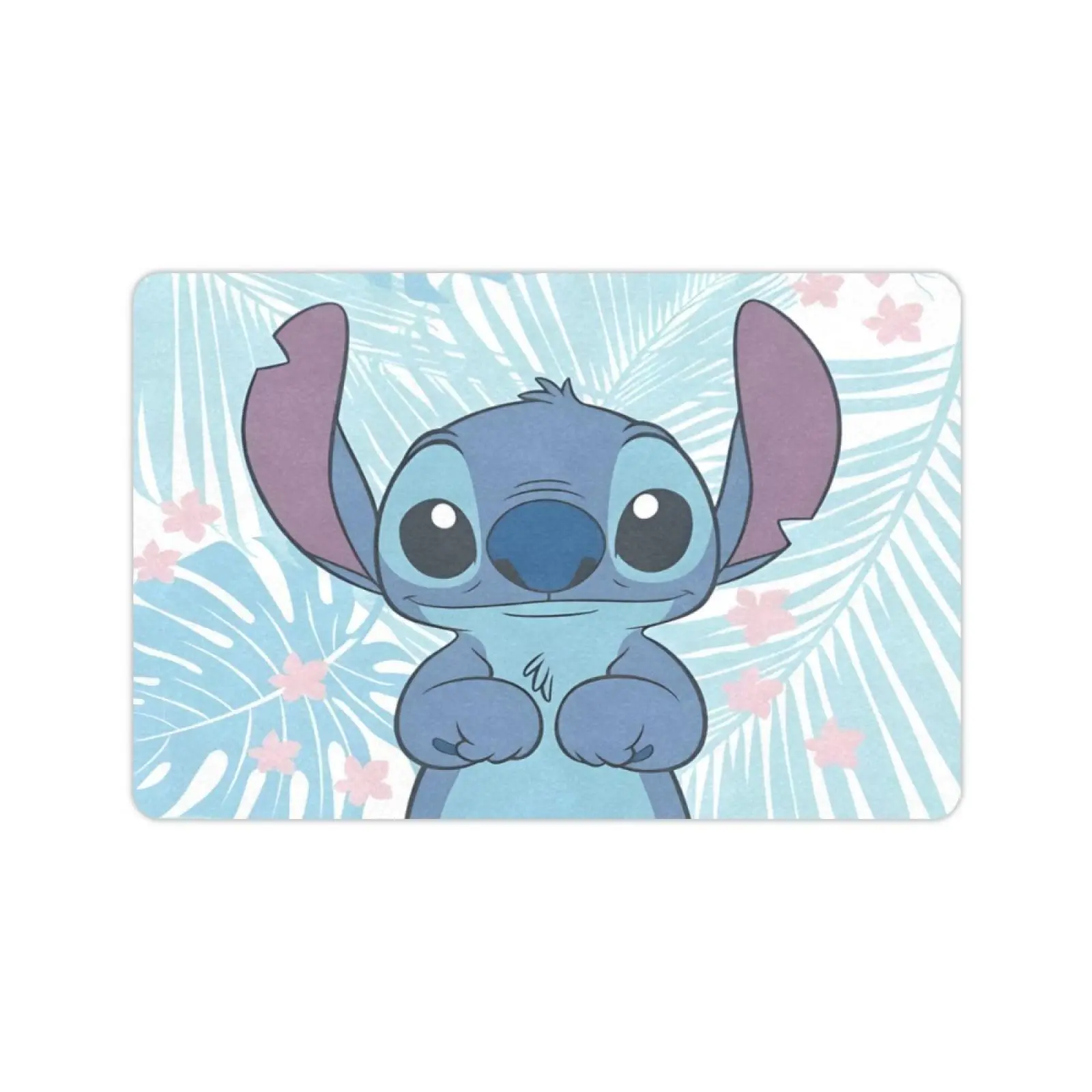 DISNEY CLASSIC Stitch Tropical Palm Leaf Print Rectangular Doormat, Non-Slip Low-Profile Polyester Bath Mat, Cute Cartoon Anime Multi-Size Indoor/Outdoor Entrance Rug for Home Decor, Anti-Slip