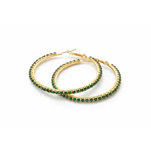 Emerald Glow Rhinestone Hoop Earrings