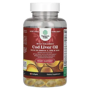 Nature's Craft Wild Icelandic Cod Liver Oil with Vitamins A & D3, 100 Softgels