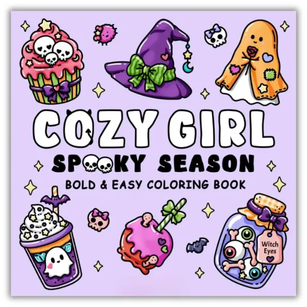 Halloween Fall Gift Cozy Girl Spooky Season Coloring Book for Adults & Teens: Cute and Bold Halloween Designs for Relaxation, Stress Relief & Creative Fun