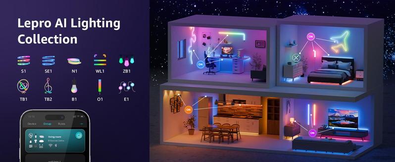 Lepro TB1 AI Smart Table Lamp, RGB+IC Addressable Color Changing Desk Light Alexa Google Enable, Music Sync Unique Cool LED Light for Game Bedroom Room Decor Ambient Lighting, 16M Colors, Dimmable Night Light 1%-100%, APP Control No Remote, 2.4 GHz-A