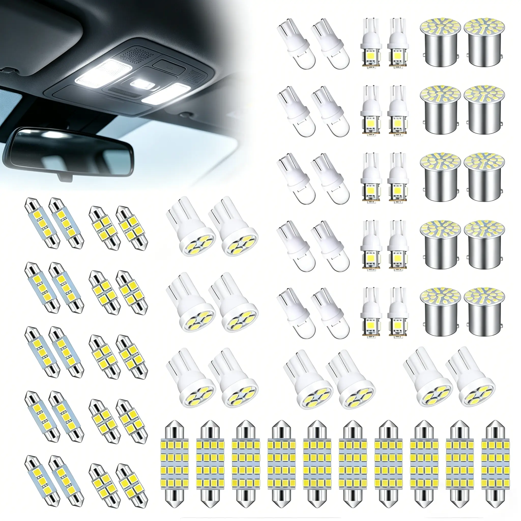 Super Bright White Interior Car Lights Kit Set (70 & 60 & 42 Pcs) - 12V Bulbs for Dome Map Door Trunk, 31/36/41mm De3175 6411 T10 2825 6612f 6615f, Cars Vehicle Accessories Auto Accessories Interior, Light Bulbs, Car Interior Accessories