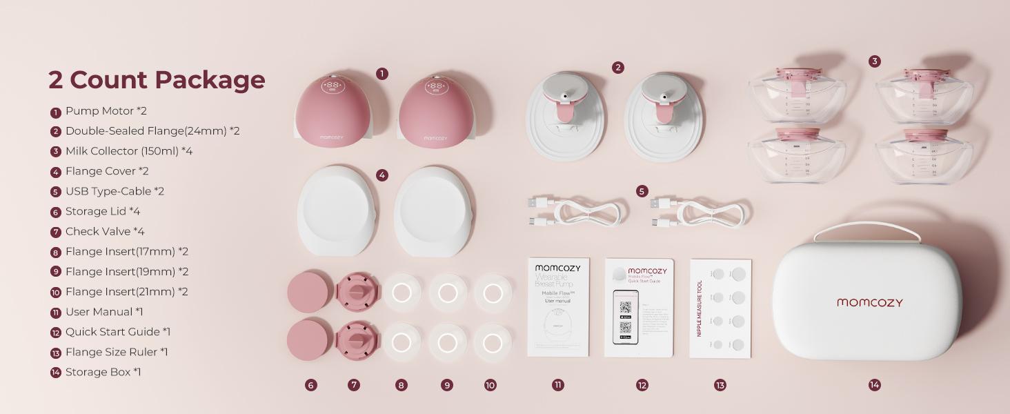 Momcozy  Breast Pump Hands Free Upgraded Mobile Flow | M9, App Discreet Control with Personalized Multi-Modes & 15 Levels, Wearable Breast Pump 24mm, 2 Pack Cozy Red