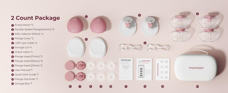 Momcozy  Breast Pump Hands Free Upgraded Mobile Flow | M9, App Discreet Control with Personalized Multi-Modes & 15 Levels, Wearable Breast Pump 24mm, 2 Pack Cozy Red