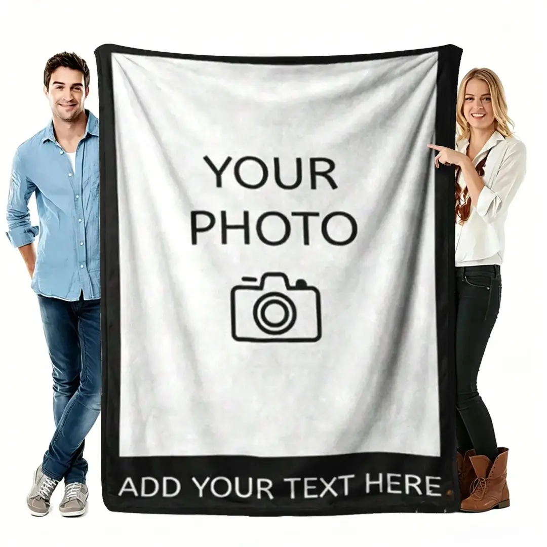 Personalized Photo-Text Flannel Throw Blanket, Custom Picture-Name Keepsake for Family Sofas & Bedrooms, Meaningful Birthday-Holiday Gift for Loved Ones