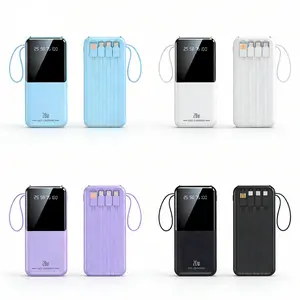 10,000 mAh 20 W Fast Charging Portable High-Capacity Power Bank with Apple Lightning Type-C USB Cables Intelligent Digital Display Flashlight Stable Lithium Battery Pack for Outdoor Emergency