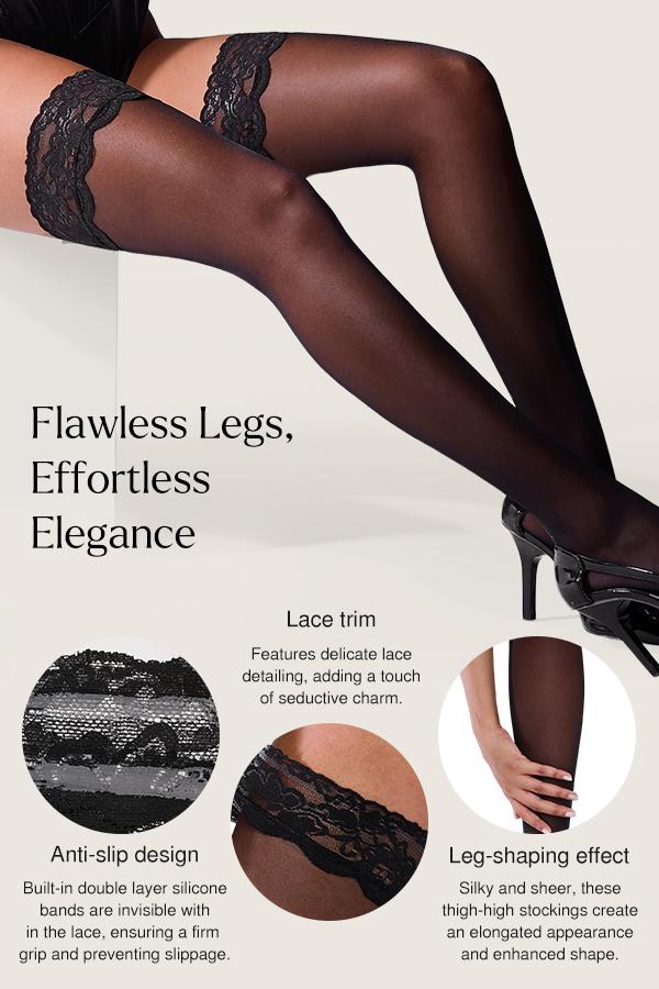 ​​Popilush Women's Socking & Spantyhose - Black Lace Trimmed Tights for Fashion-Forward Womenswear​ Sock Stocking