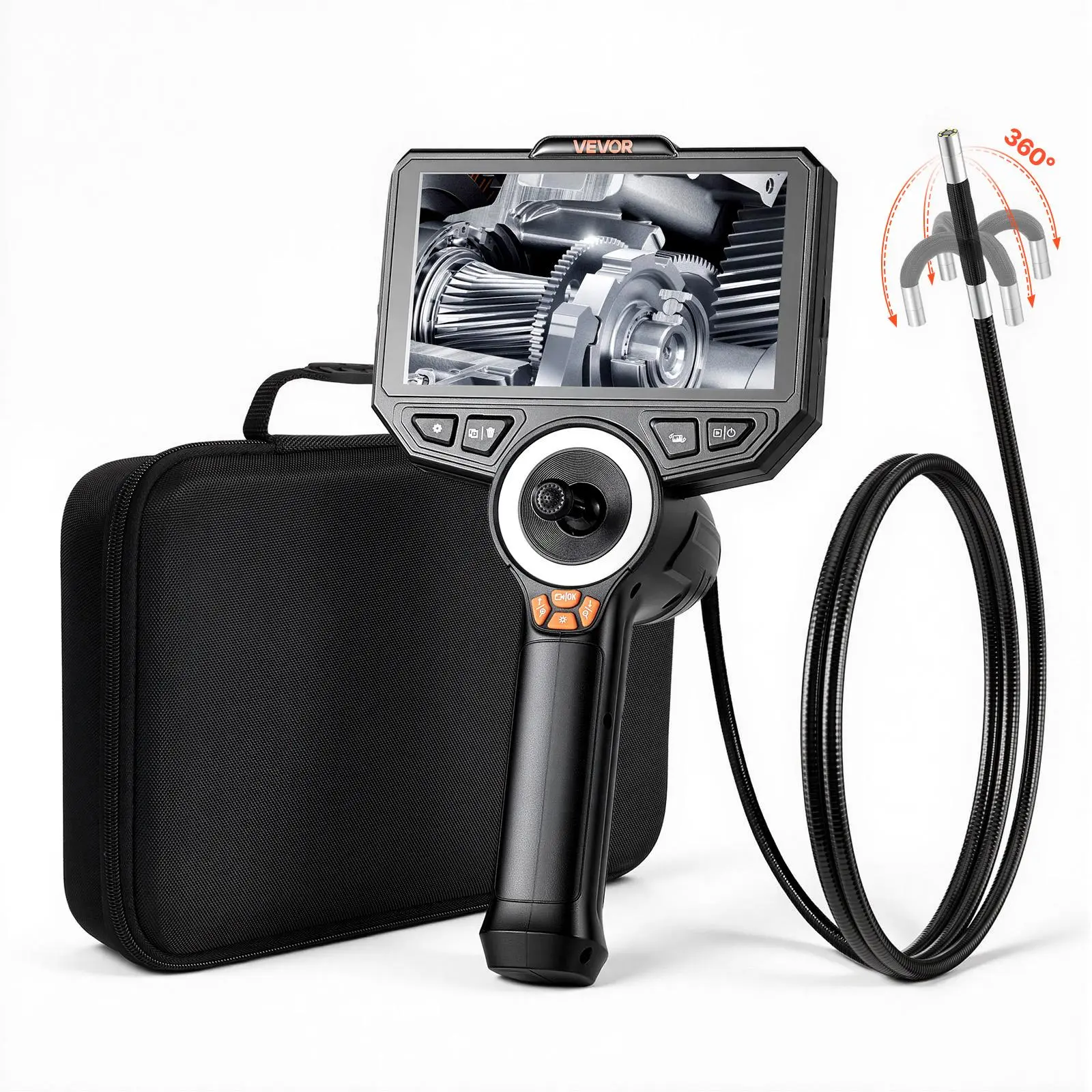 【Summerfinds】VEVOR 4-Way Articulating Endoscope with Light, True 1080P HD Industrial Borescope Inspection Camera with Articulated Probe, Flexible Snake Scope Cam for Wall Automotive Engine Inspect-4.9FT, Endoscope Borescope