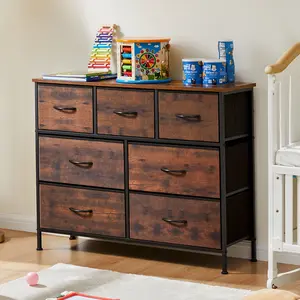 7-Drawer Tall Fabric Dresser with Wooden Top & Metal Frame, Storage Tower for Bedroom, Closet, Nursery & Entryway, Holds TV Up to 45"