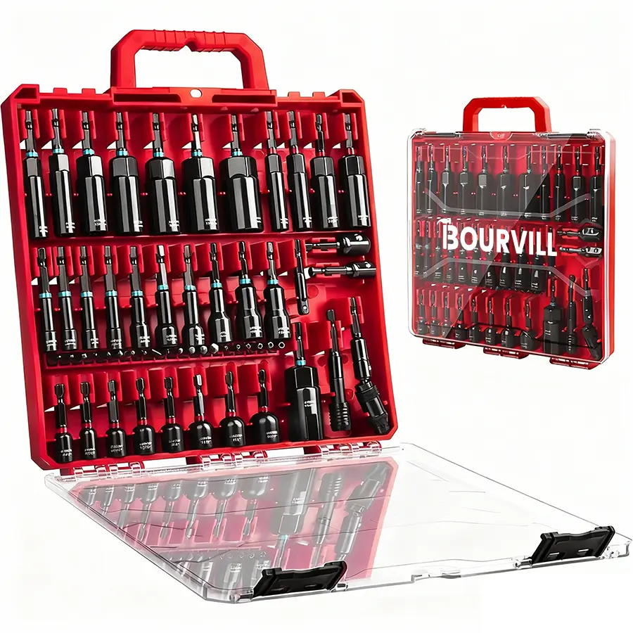 Bourvill 55Pcs Magnetic impact Nut Driver Set, SAE & Metric, 1/4" Hex Shank Impact Ready, with Socket Adapters & Extension - Pro Mechanic Grade#summerfinds