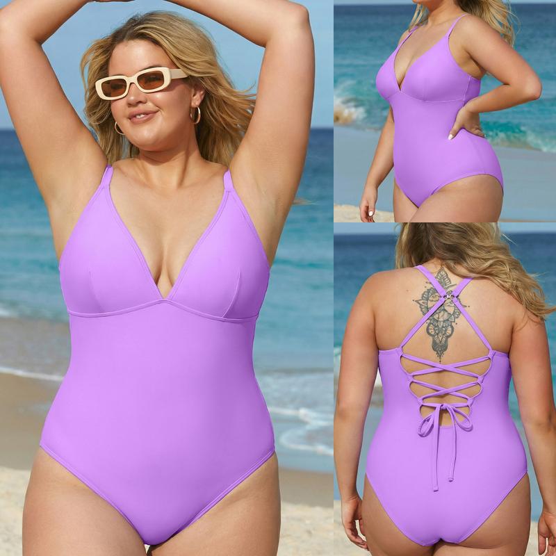 CUPSHE One Piece Swimsuit: Plunging V Neck Sculpting Tummy Control Bathing Suit with Adjustable Lace-Up Back (Size XS-3XL)