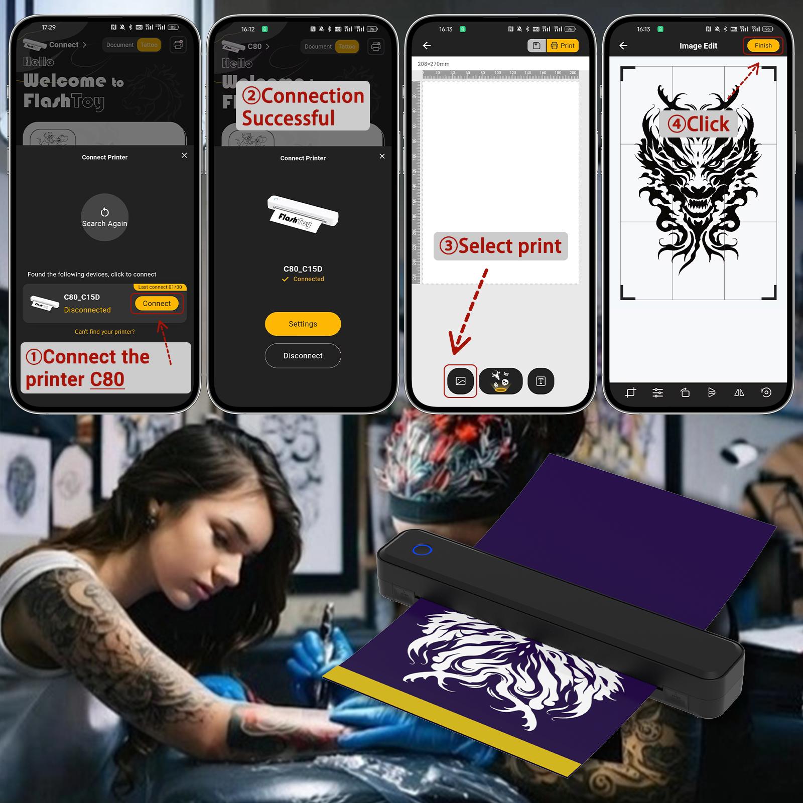 Wireless Bluetooth Tattoo Stencil Printer 2400mAh Battery Portable Thermal Copier Machine for Smartphones & PC Cordless Tattoo Enthusiasts 450g Lightweight Mini Size#TikTokShopHolidayHaul