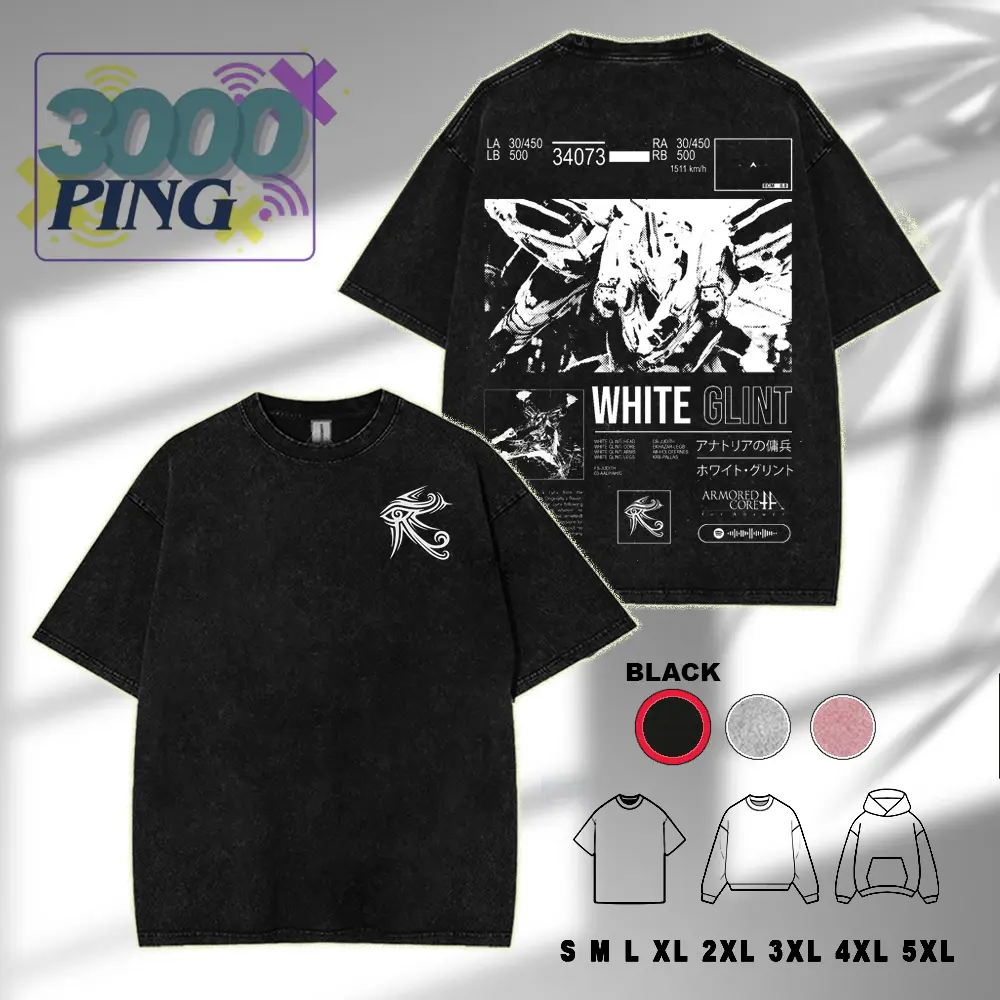 White Glint -Armored Core v2 Graphic Hoodie/T-shirt, Vintage Acid Wash Streetwear, Retro Indie Gaming Pullover, Cyber-Grind Aesthetic Heavyweight Sweatshirt tee