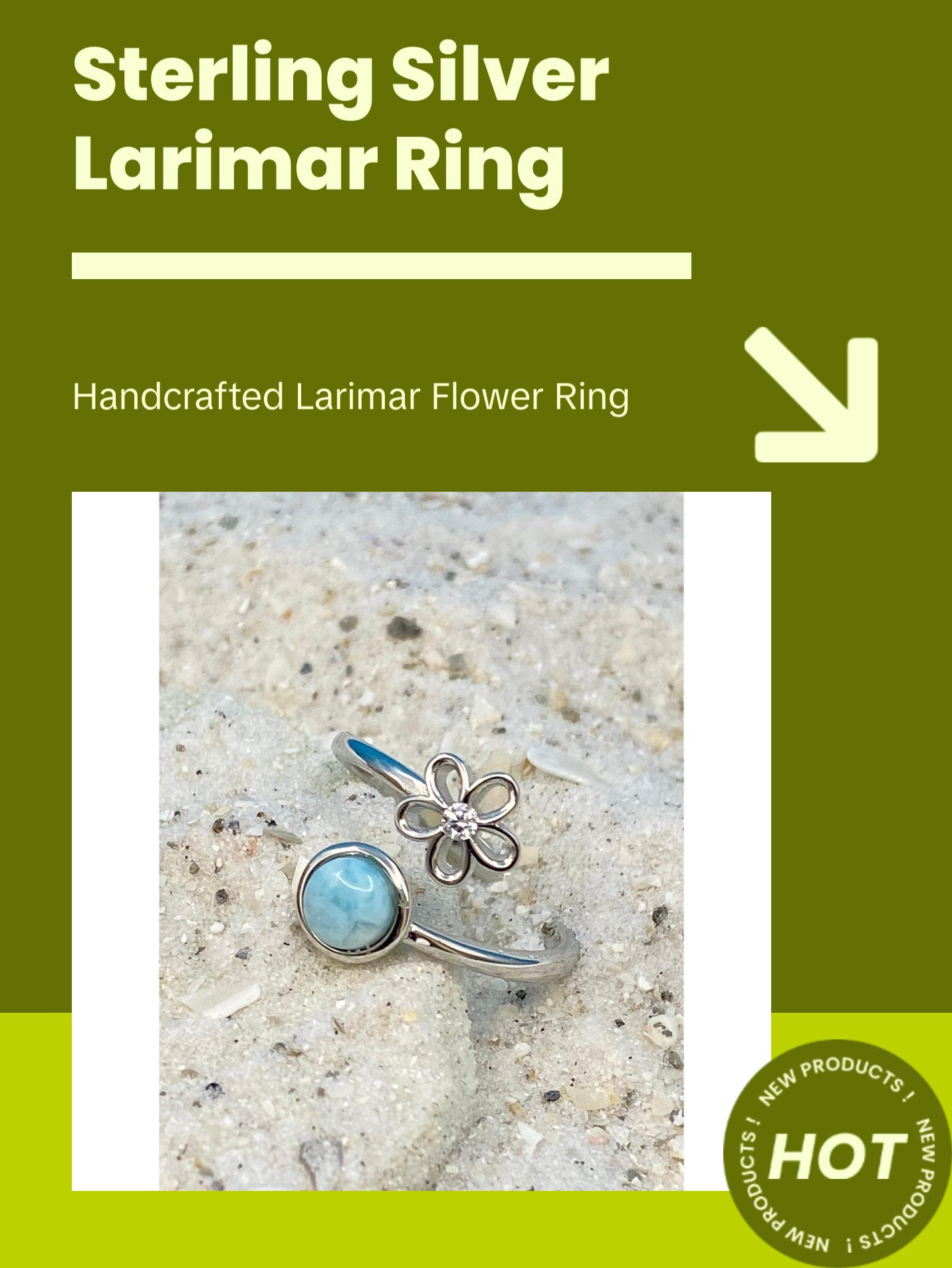 Sterling Silver Larimar Flower Circle Ring