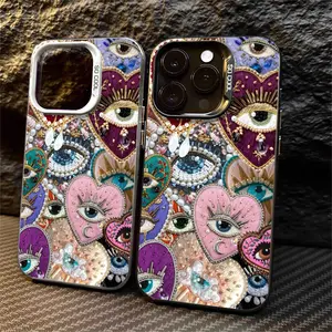 Phone Case - One Colorful Bohemian Phone Case Featuring Eye And Heart Designs, Compatible with for Apple Iphone 17 16 15 14 13 12 11 PRO MAX PLUS,AIR and iPhone XR XS MAX 7 8Plus 16E SE. This Case Is Shockproof And Has a Vintage Funky Cute Style.