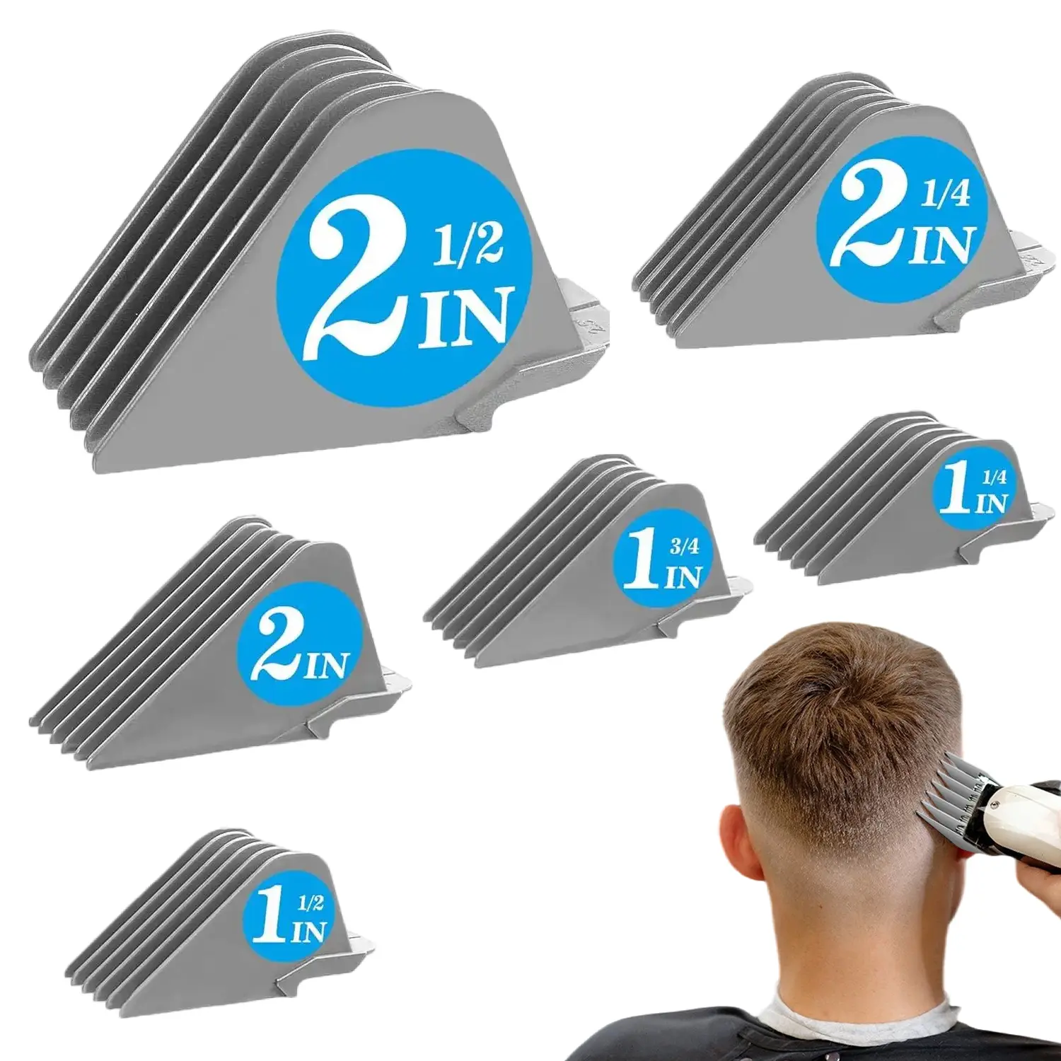 6Pcs Extra Long Hair Clipper Guards, Universal Large Size Cutting Guide Combs, 1.25"-2.5" Professional ABS Reinforced Clipper Attachment Combs for Full-Size Hair Clippers, Gray