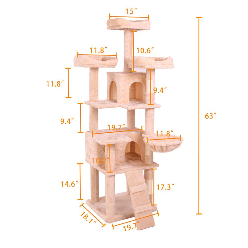 PINGO HOME Cat Tree Tower with Multiple Levels, Sisal Scratching Posts, Large Condo, Climbing Ladder, and Plush Toys for Indoor Kittens - Pink Color