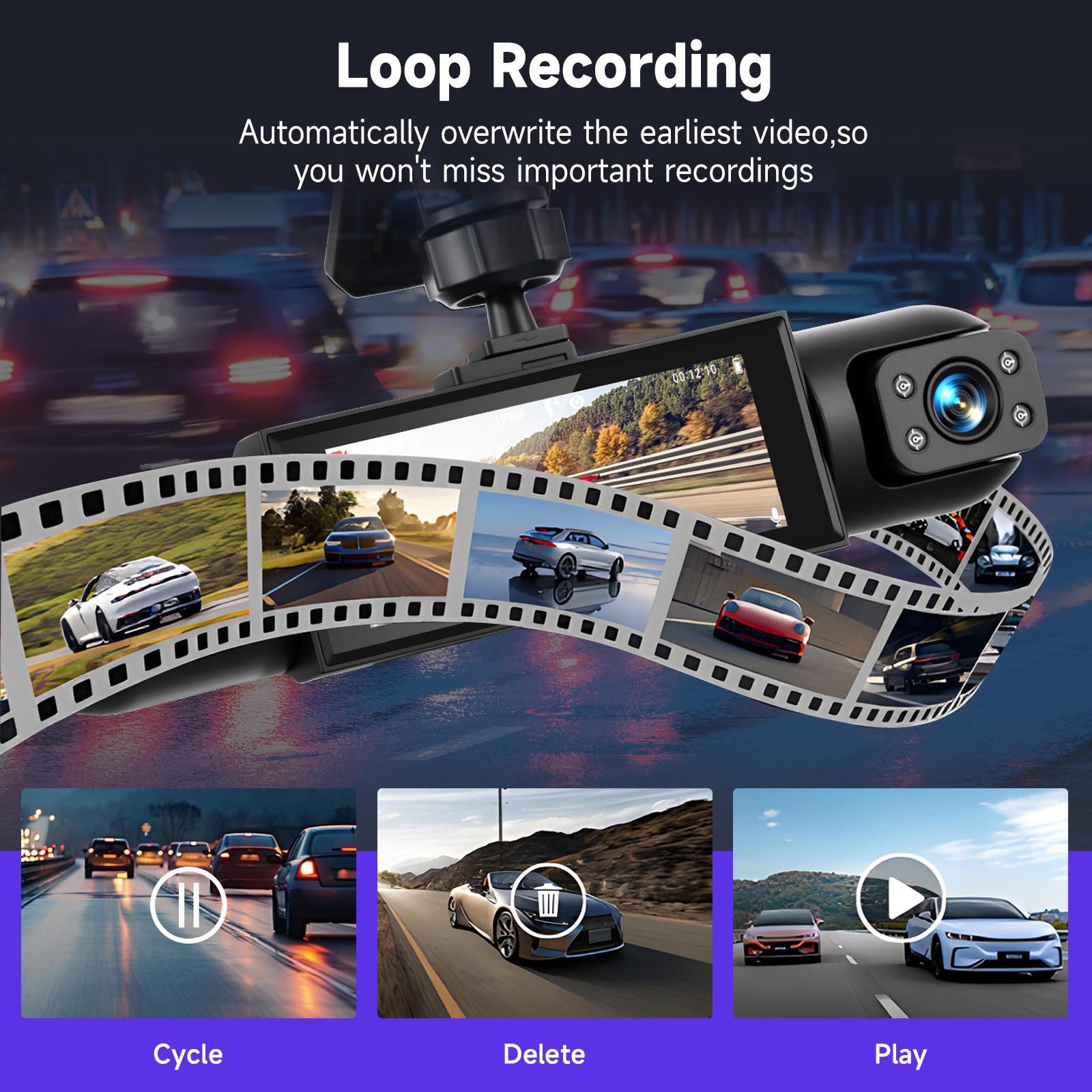360 Degree View 4 Channel Dashcam, 1 Count Dash Camera for Car, Wide Angle Car Driving Recorder with 8 IR Night-Vision, 3.16 Inch IPS Screen 1080P HD Camera with Dual Lens