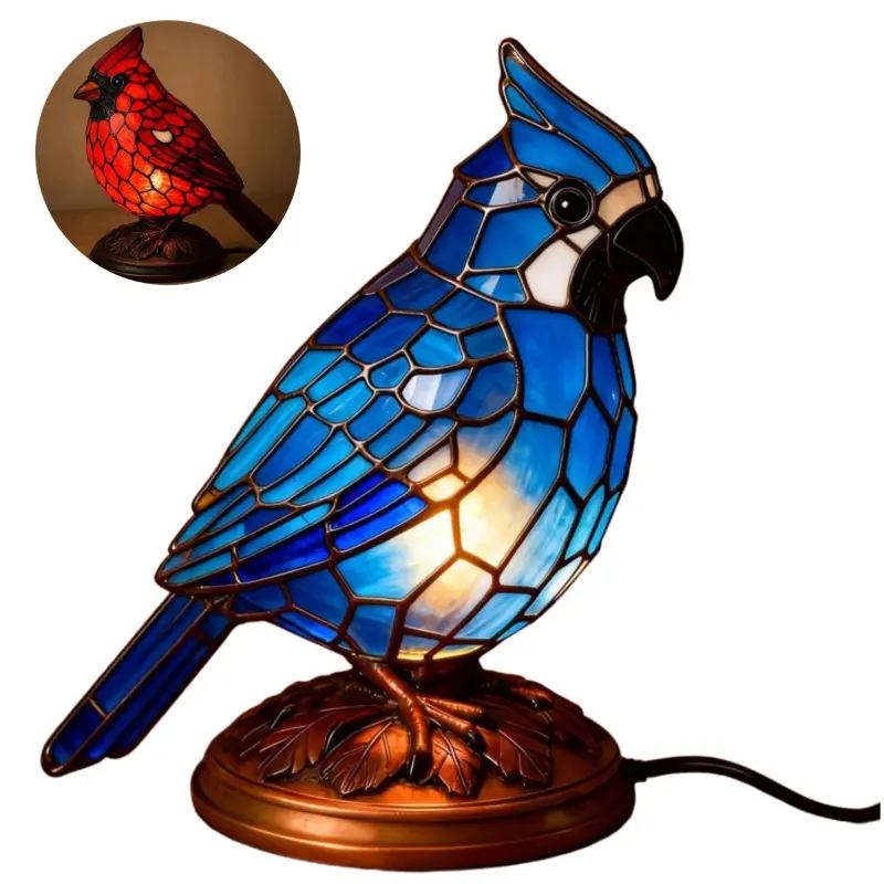 Tiffany-Style Cardinal Bird Table Lamp, Hand-Painted Resin Night Light. A Festive Christmas Decor & Perfect Gift for Bird Enthusiasts(Only the 5.1-inch red version uses a button cell battery)