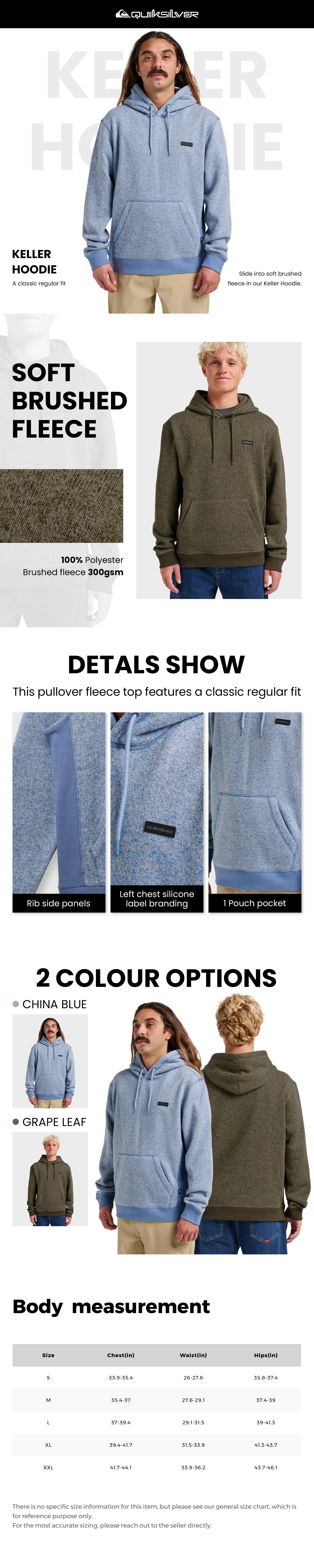 Quiksilver | Keller Hoodie - Autumn Fitted Pullover | Long Sleeve | Soft Polyester Fleece | Classic Regular Fit | Kangaroo Pouch Pocket | Menswear Top